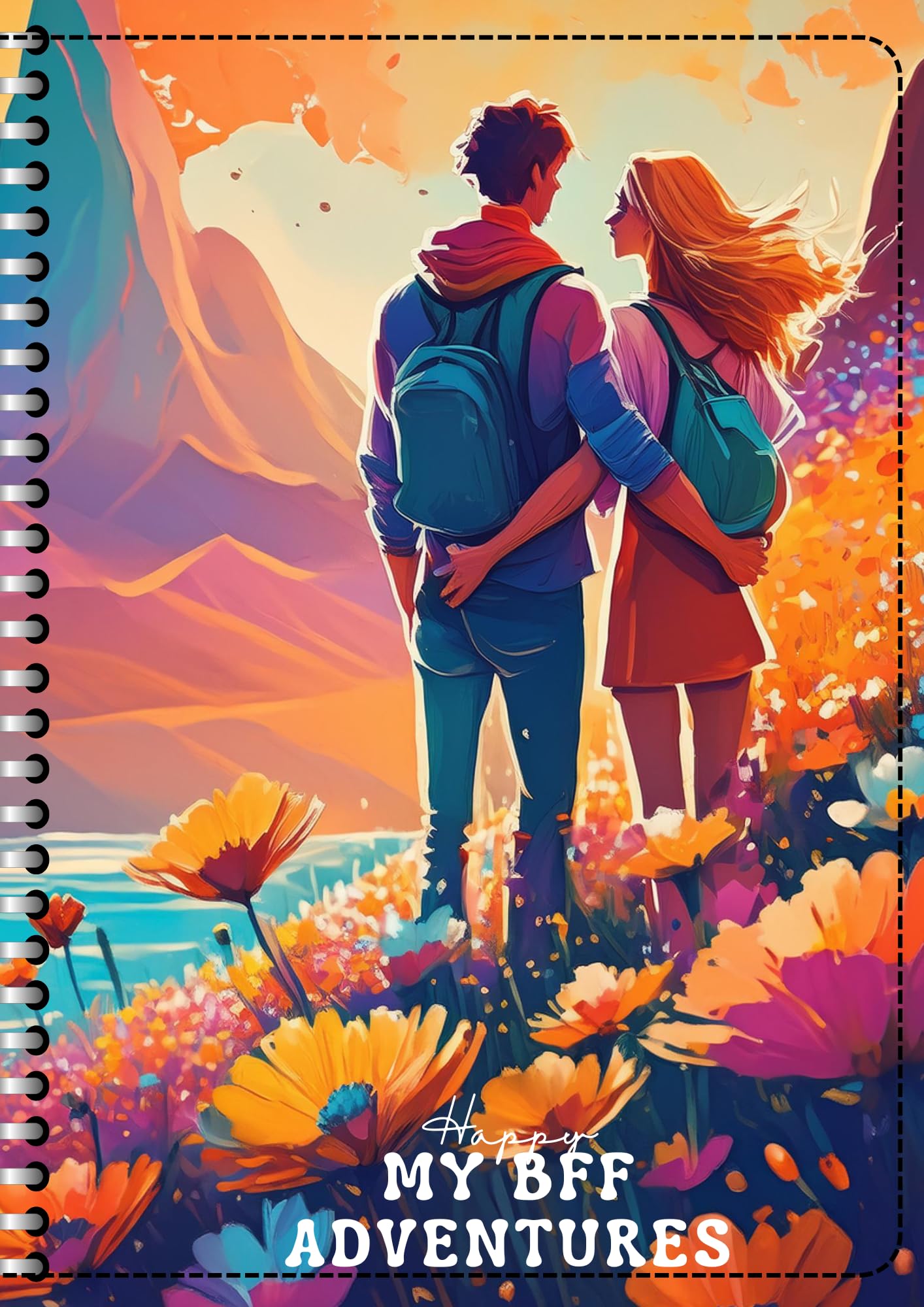 Handcrafted Cartoon Spiral Bound Doodle Diary Journal Gift Sketch Book Diaries, 21cm x 15cm A5, 60 Pages, 155gsm, Hard Cover Friendship Day BFF Thick Cartridge Paper