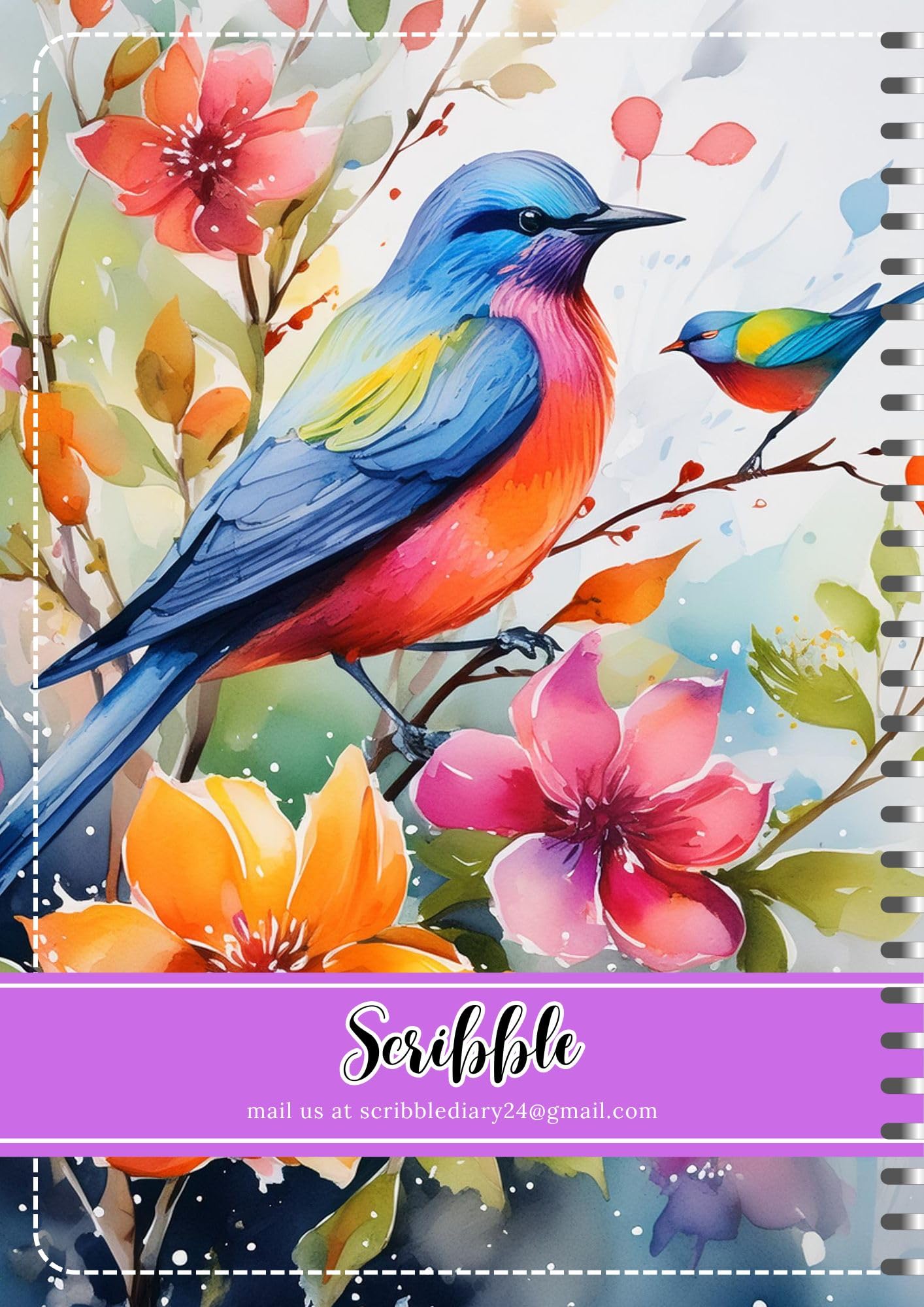 Handcrafted love bird Spiral Bound Cartridge Paper Doodle Diary Gift Sketch Book Doodle Diaries Journal, 21cm x 15cm, 60 Pages, 155gsm, Hard Cover