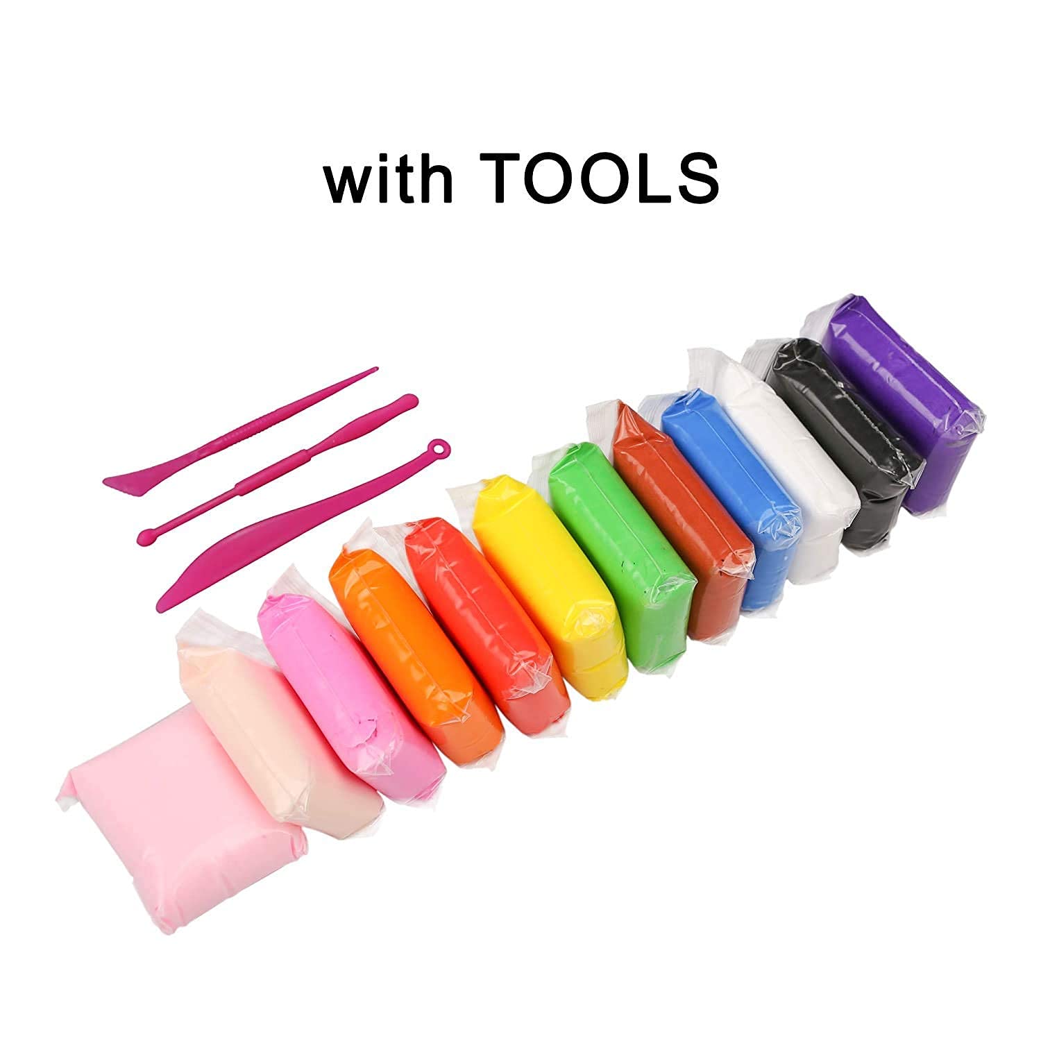 Sand Clay Set for Kids – 12 Neon Colors Non-Sticky Air Dry Clay with 3 Carving Tools, Soft & Lightweight Modeling Clay for Arts and Crafts