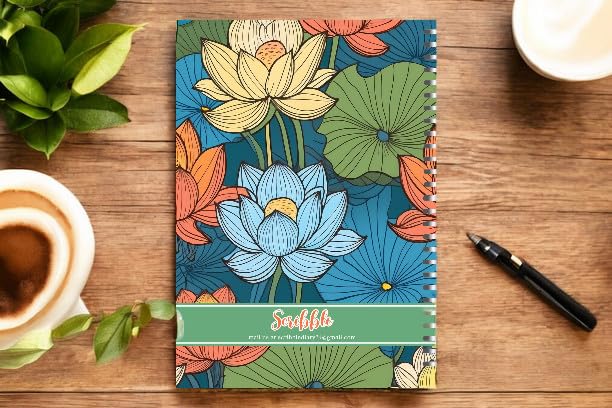 Handcrafted Lotus Spiral Bound Cartridge Paper Doodle Diary Gift Sketch Book Doodle Diaries Journal, 21cm x 15cm, 60 Pages, 155gsm, Hard Cover