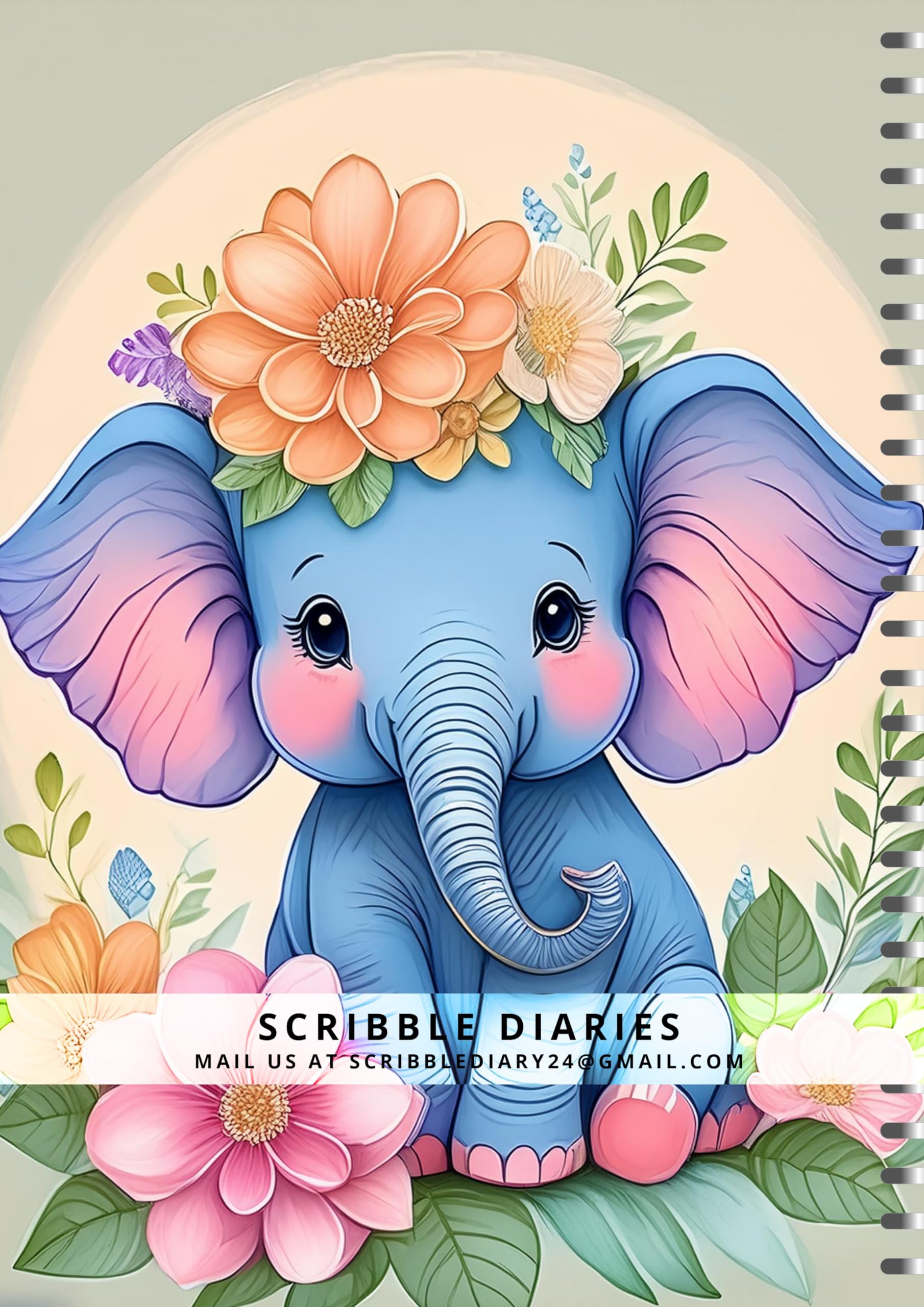 Handcrafted Elephant Spiral Bound Cartridge Paper Doodle Diary Gift Sketch Book Doodle Diaries Journal, 21cm x 15cm, 60 Pages, 155gsm, Hard Cover
