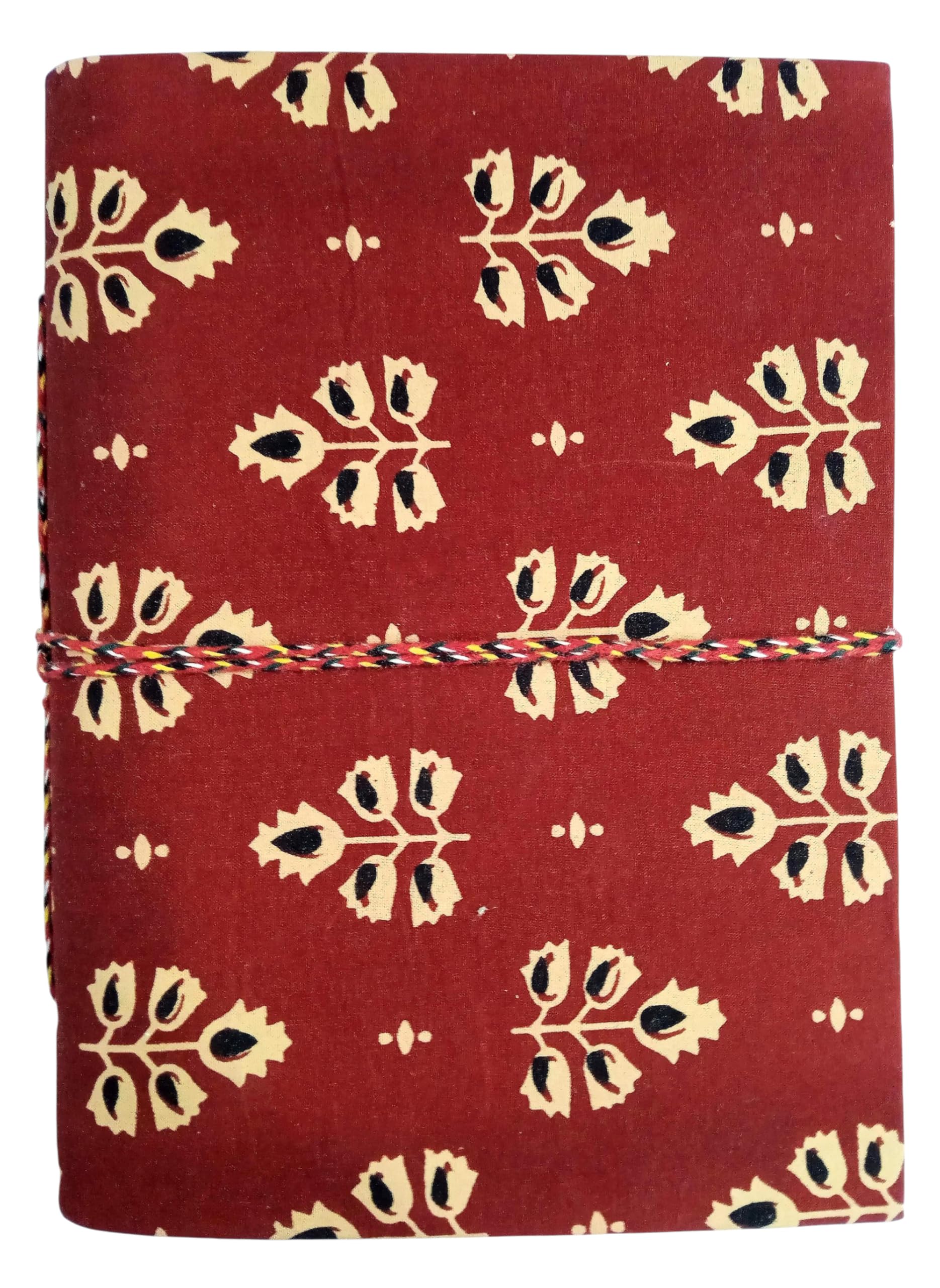 Red Floral Handmade Fabric Hardcover Diary Notebook A5 | 200 Unruled Thick Pages | Handcrafted Sketchbook Journal with Thread Closure | Portable Travel Diary Gift for Writing, Drawing, Artists, Students