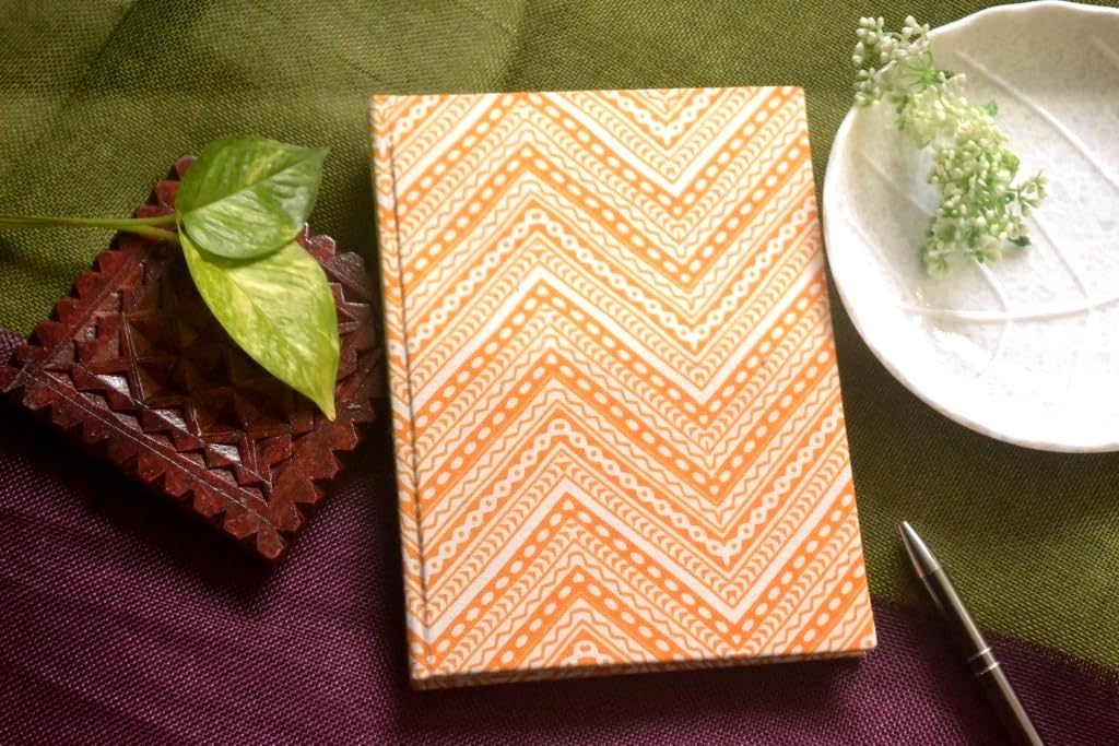 Handmade zig-zag Block-printed Fabric Cover Doodle Diary Journal, 8 x 6 inches, 200 Pages Notebook, 130 GSM, Water-Resistant, Stain-Resistant Hard-Bound