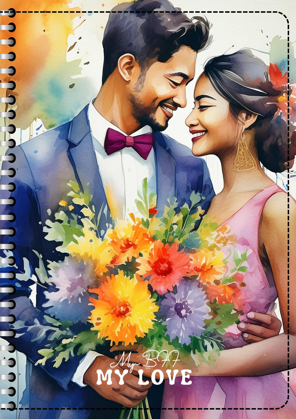 Valentine Day Love Wiro Bound Cartridge Paper Doodle Diary Journal Gift for girlfriend Sketch Book Diaries, 21cm x 15cm, 60 Pages, 155gsm, Hard Cover Handcrafted love illustration