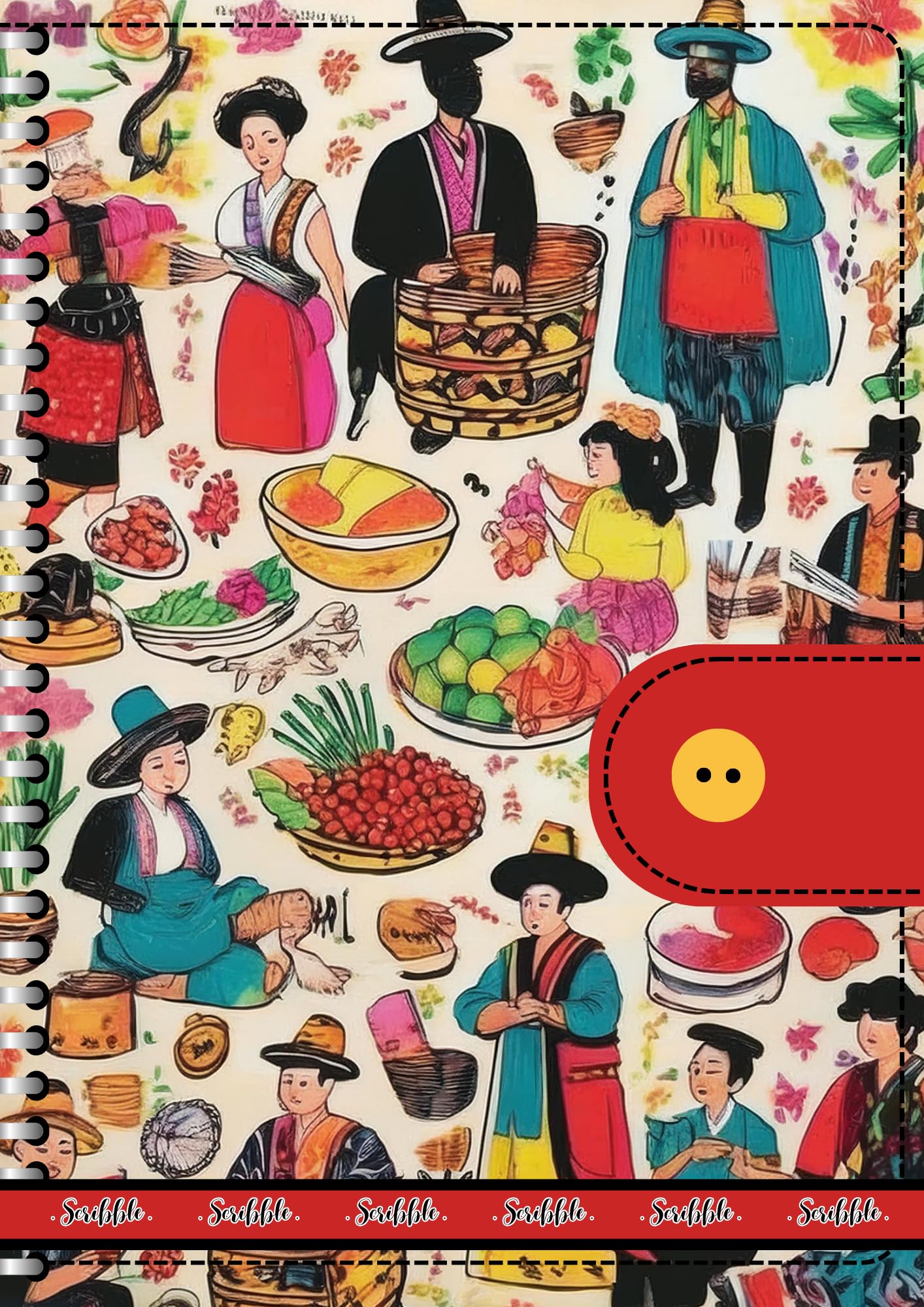 Handcrafted Red Print Spiral Bound Cartridge Paper Doodle Diary Gift Sketch Book drawing book Doodle Diaries Journal, Hard Cover wiro bound