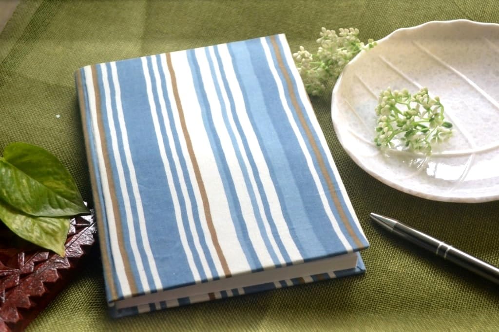 blue Handmade strip Block-printed Fabric Cover Doodle Diary Journal, 8 x 6 inches, 200 Pages Notebook, 130 GSM, Water-Resistant, Stain-Resistant Hard-Bound
