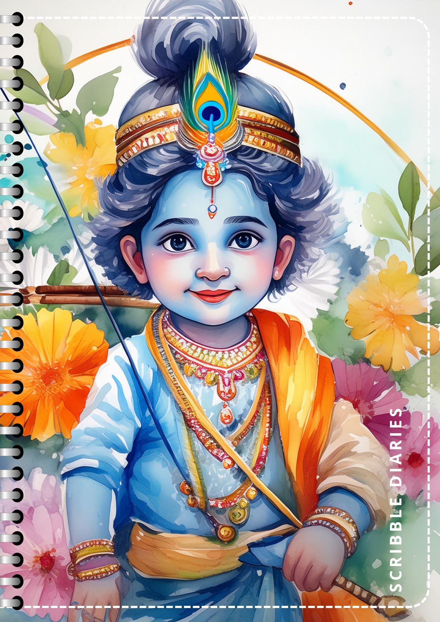 Handcrafted ram ji Spiral Bound Cartridge Paper Doodle Diary Gift Sketch Book Doodle Diaries Journal, 21cm x 15cm, 60 Pages, 155gsm, Hard Cover