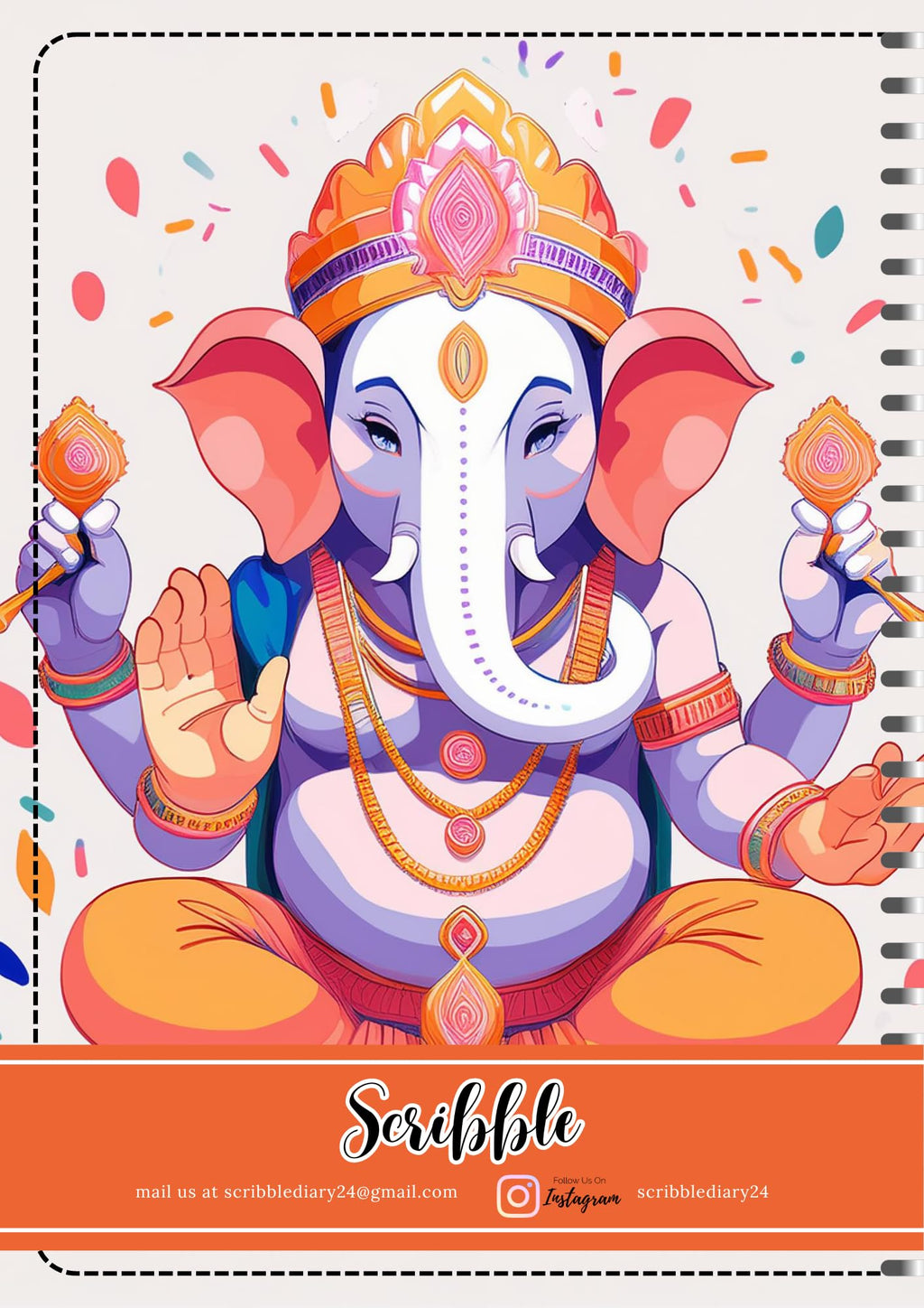 Handcrafted A4 Spiral Bound Notebook Sketchbook Journal, 21cm x 15cm A5, 250 Pages, 120 gsm Thick Cartridge Paper, Hard Cover with Ganesh Ji Print