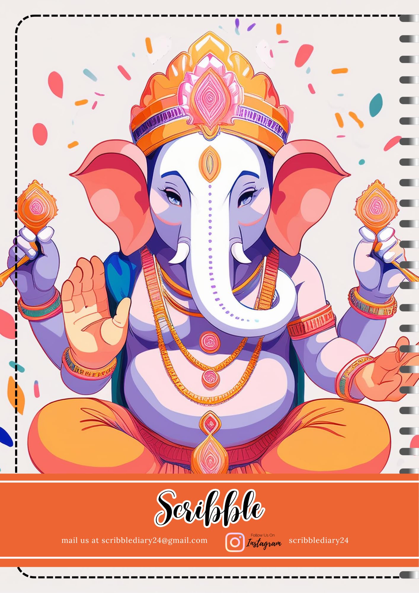 Handcrafted A4 Spiral Bound Notebook Sketchbook Journal, 21cm x 15cm A5, 250 Pages, 120 gsm Thick Cartridge Paper, Hard Cover with Ganesh Ji Print