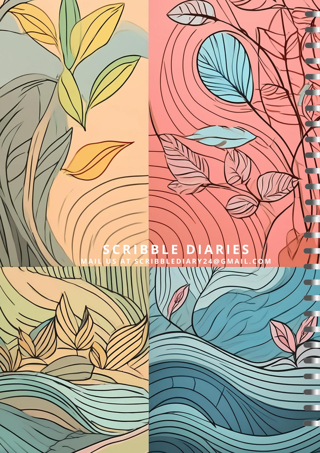 Handcrafted Abstract Spiral Bound Cartridge Paper Doodle Diary Gift Sketch Book Doodle Diaries Journal, 21cm x 15cm, 60 Pages, 155gsm, Hard Cover