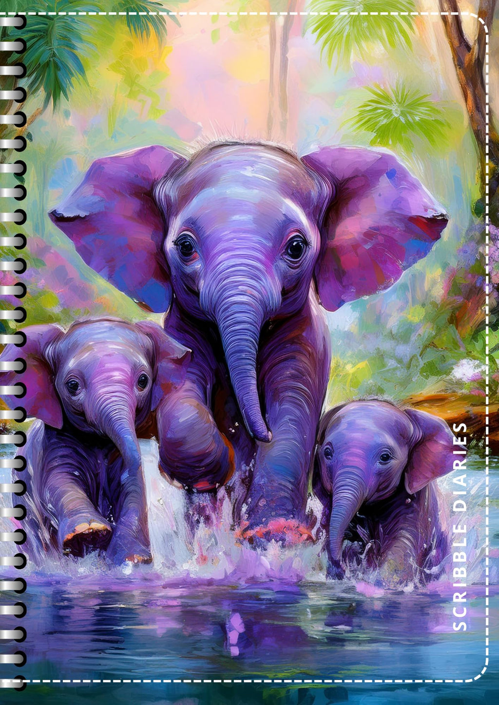 Handcrafted Print Spiral Bound Cartridge Paper Doodle Diary Gift Sketch Book drawing book Doodle Diaries Journal, Hard Cover Baby Elephant Group print