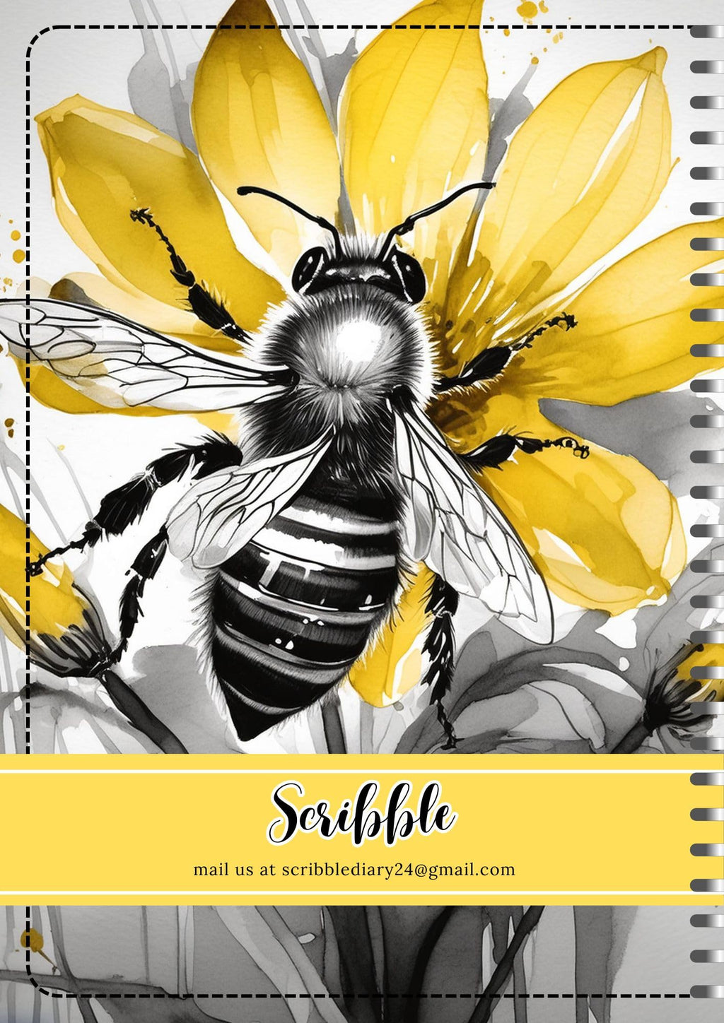 Handcrafted Honey Bee Spiral Bound Cartridge Paper Doodle Diary Gift Sketch Book Doodle Diaries Journal, 21cm x 15cm, 60 Pages, 155gsm, Hard Cover