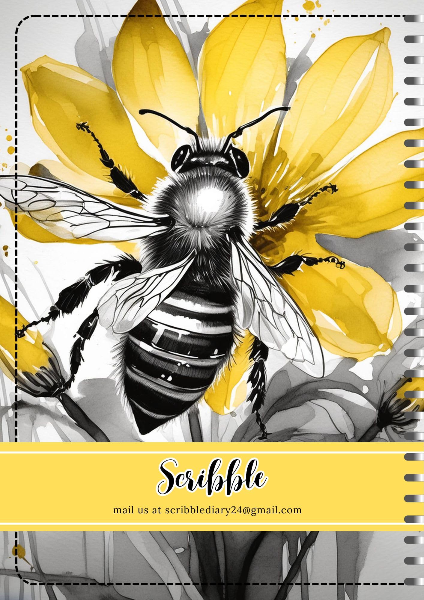 Handcrafted Honey Bee Spiral Bound Cartridge Paper Doodle Diary Gift Sketch Book Doodle Diaries Journal, 21cm x 15cm, 60 Pages, 155gsm, Hard Cover