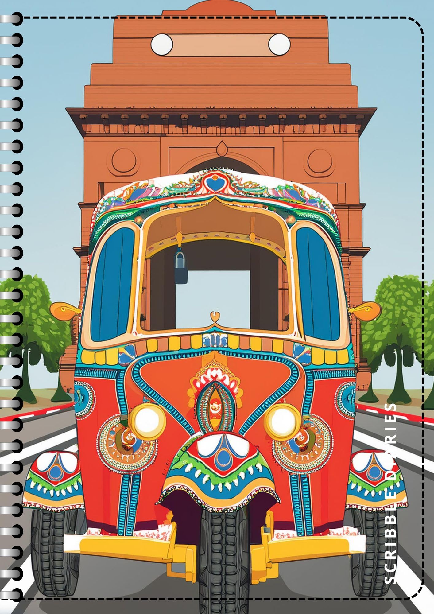 Handcrafted auto india gate Spiral Bound Cartridge Paper Doodle Diary Gift Sketch Book Doodle Diaries Journal, 21cm x 15cm, 60 Pages, 155gsm, Hard Cover