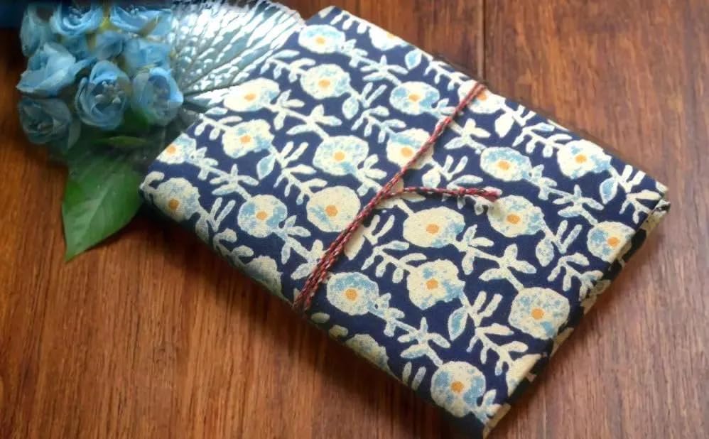 Blue White Doodle Diary Notebook Fabric Stitched Gift sketchbook journal A5 Diaries Unruled Thick 200 Pages Handcrafted Drawing Book