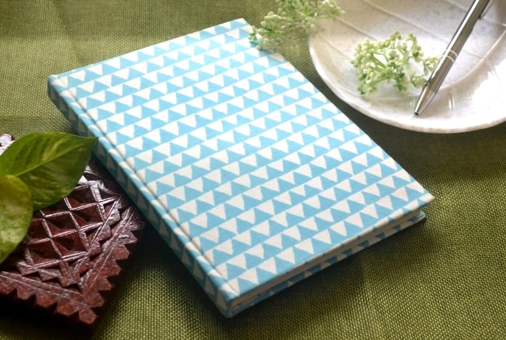 blue Handmade Block-printed Fabric Cover Doodle Diary Journal, 8 x 6 inches, 200 Pages Notebook, 130 GSM, Water-Resistant, Stain-Resistant Hard-Bound