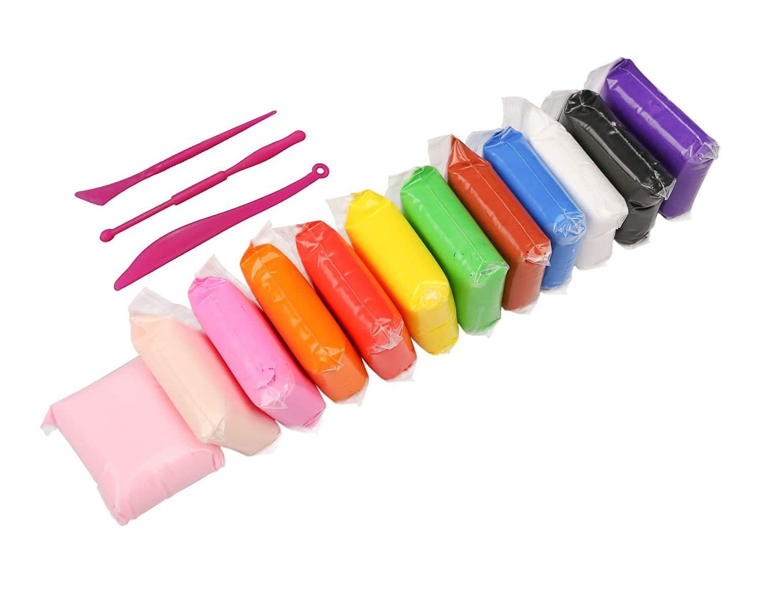 Sand Clay Set for Kids – 12 Neon Colors Non-Sticky Air Dry Clay with 3 Carving Tools, Soft & Lightweight Modeling Clay for Arts and Crafts