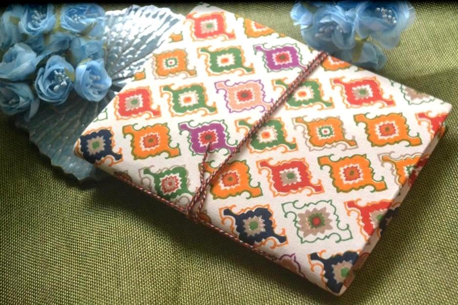 Orange White Doodle Diary Notebook Fabric Stitched Gift sketchbook journal A5 Diaries Unruled Thick 200 Pages Handcrafted Drawing Book