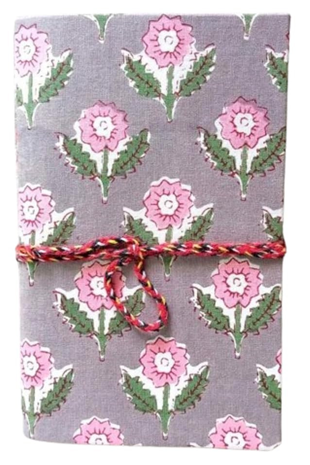Grey Floral Handmade Fabric Hardcover Diary A6 – 200 Pages, Thread Closure Sketchbook