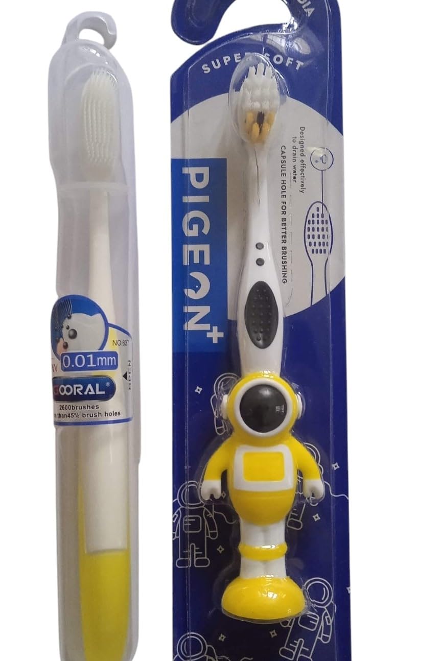 2PC Ultra-Soft Silicone Toothbrush Set for Kids and Adults – with 0.01 mm Bristles, Over 2600 Ultra-Soft Brushes, Includes Safety Plastic Case for Hygienic Storage, and Extra Soft Adult Toothbrush with Storage Case for Cleanliness and Protection