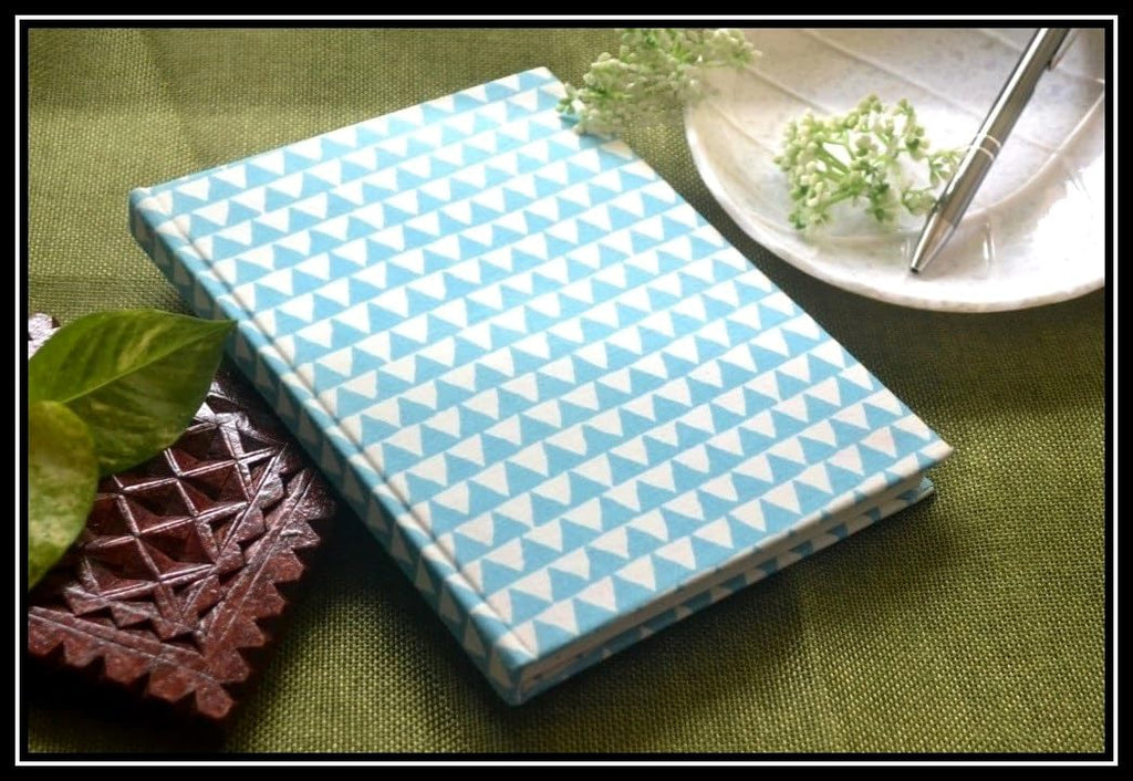 blue Handmade Block-printed Fabric Cover Doodle Diary Journal, 8 x 6 inches, 200 Pages Notebook, 130 GSM, Water-Resistant, Stain-Resistant Hard-Bound