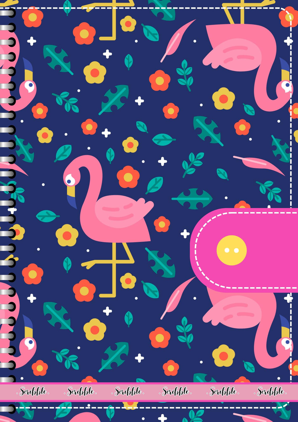 Handcrafted Cartoon Spiral Bound Doodle Diary Journal Gift Sketch Book Diaries, 21cm x 15cm A5, 60 Pages, 155gsm, Hard Cover Flamingo Print, Thick Cartridge Paper
