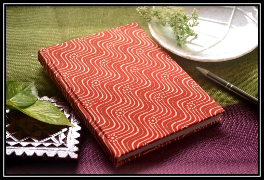 red Handmade Block-printed Fabric Cover Doodle Diary Journal, 8 x 6 inches, 200 Pages Notebook, 130 GSM, Water-Resistant, Stain-Resistant Hard-Bound