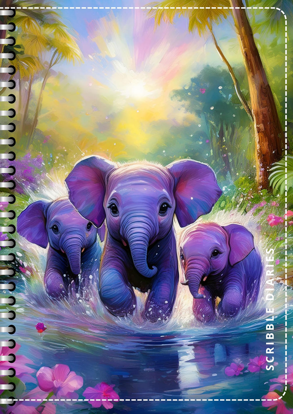 Handcrafted Print Spiral Bound Cartridge Paper Doodle Diary Gift Sketch Book drawing book Doodle Diaries Journal, Hard Cover baby elephant print