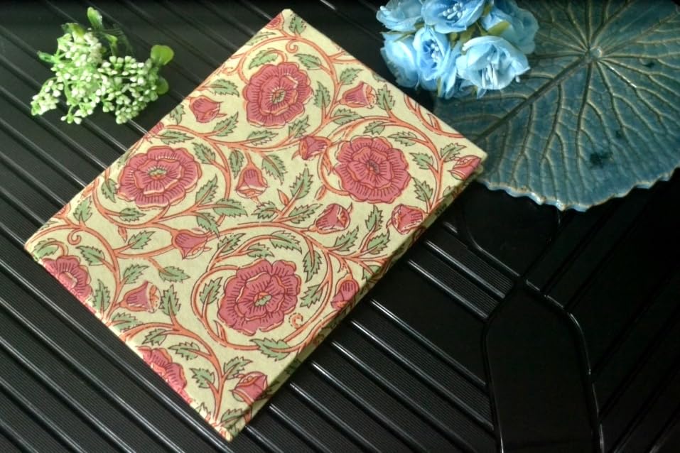 Handmade rose Block-printed Fabric Cover Doodle Diary Journal, 8 x 6 inches, 200 Pages Notebook, 130 GSM, Water-Resistant, Stain-Resistant Hard-Bound