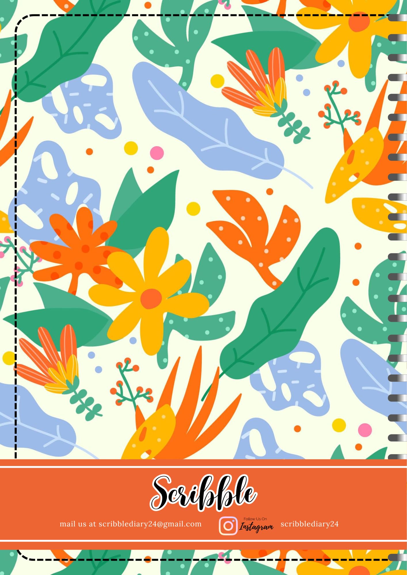 Handcrafted Cartoon Spiral Bound Doodle Diary Journal Gift Sketch Book Diaries, 21cm x 15cm A5, 60 Pages, 155gsm, Hard Cover Green Leaves Print Thick Cartridge Paper