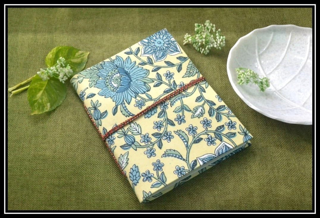 yellow-blue Doodle Diary Notebook Fabric Stitched Gift sketchbook journal A5 Diaries Unruled Thick 200 Pages Handcrafted