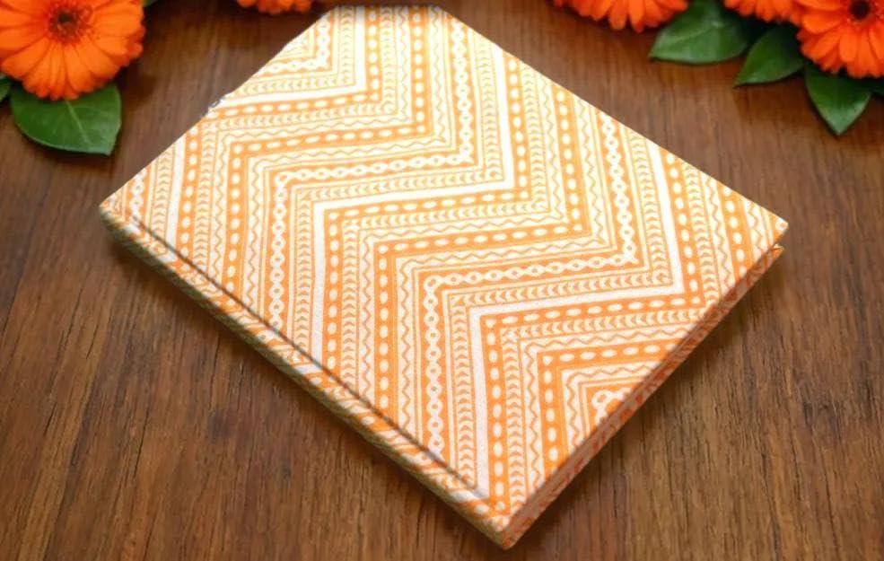Orange Handmade Block-printed Fabric Cover Doodle Diary Journal, 8 x 6 inches, 200 Pages Notebook, 130 GSM, Water-Resistant, Stain-Resistant Hard-Bound