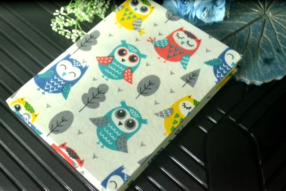 Handmade Owl Block-printed Fabric Cover Doodle Diary Journal, 8 x 6 inches, 200 Pages Notebook, 130 GSM, Water-Resistant, Stain-Resistant Hard-Bound