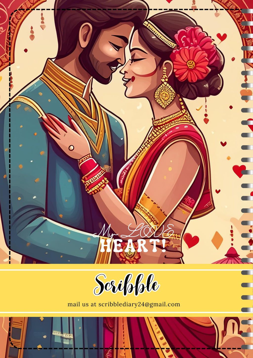 Valentine Day Special Wiro Bound Cartridge Paper Doodle Diary Journal Gift for girlfriend Sketch Book Diaries, 21cm x 15cm, 60 Pages, 155gsm, Hard Cover Handcrafted love illustration