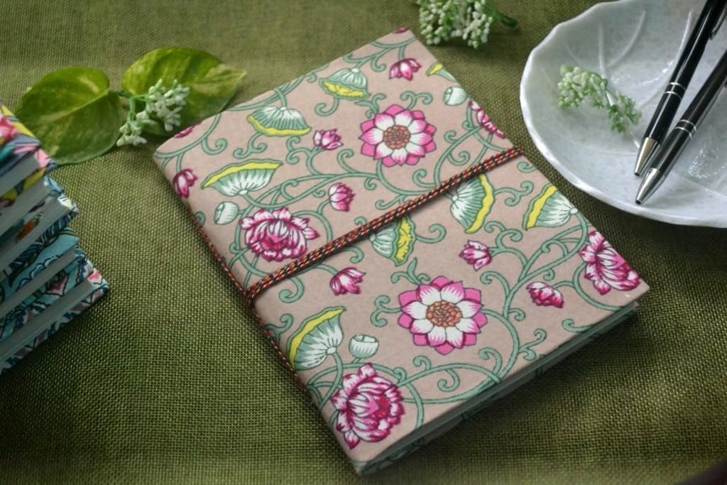pink-green Doodle Diary Notebook Fabric Stitched Gift sketchbook journal A5 Diaries Unruled Thick 200 Pages Handcrafted