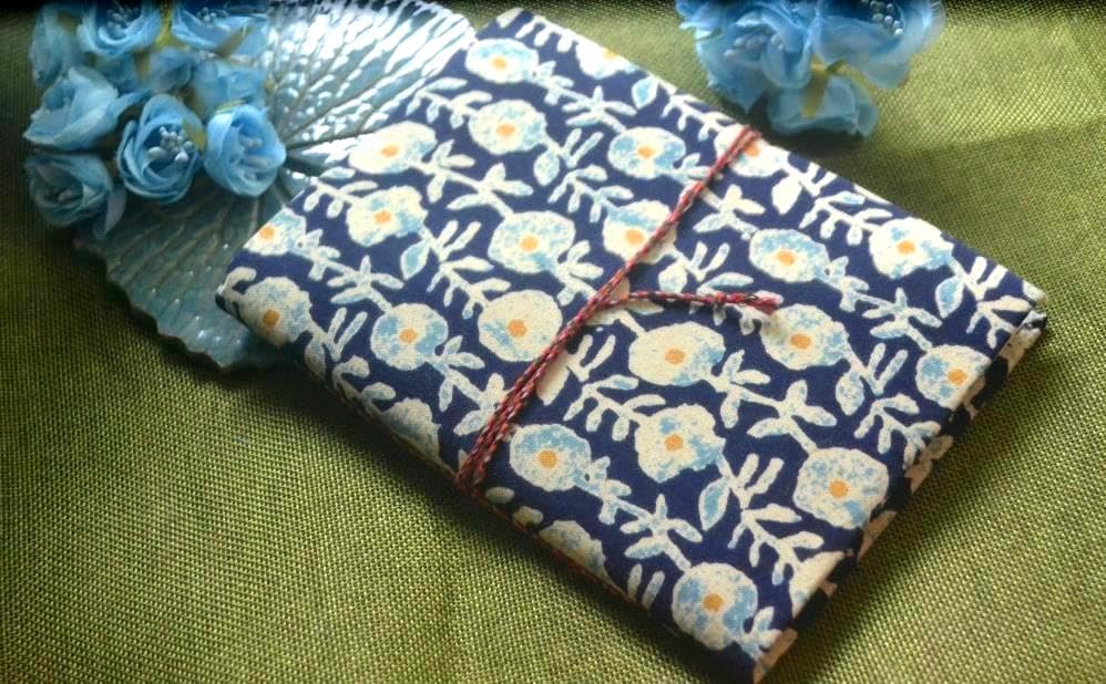 Blue White Doodle Diary Notebook Fabric Stitched Gift sketchbook journal A5 Diaries Unruled Thick 200 Pages Handcrafted Drawing Book