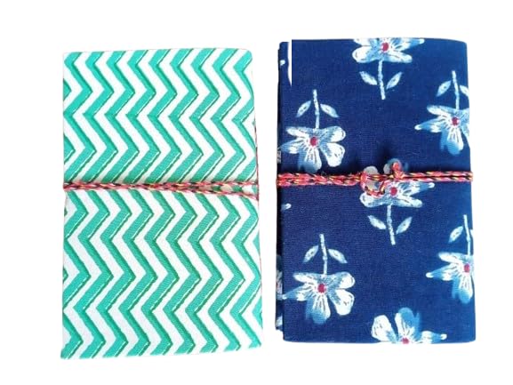 Two Zig Zag Handmade Fabric Hardcover Diary A6 – 200 Pages, Thread Closure Sketchbook