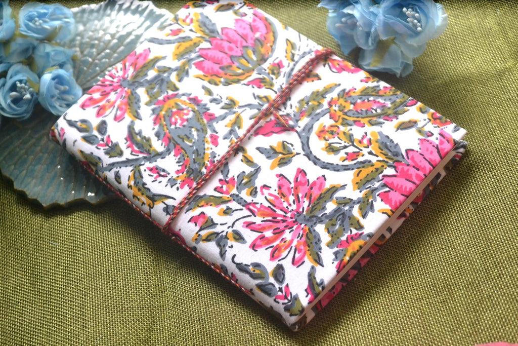 Baby Pink Doodle Diary Notebook Fabric Stitched Gift sketchbook journal A5 Diaries Unruled Thick 200 Pages Handcrafted Drawing Book