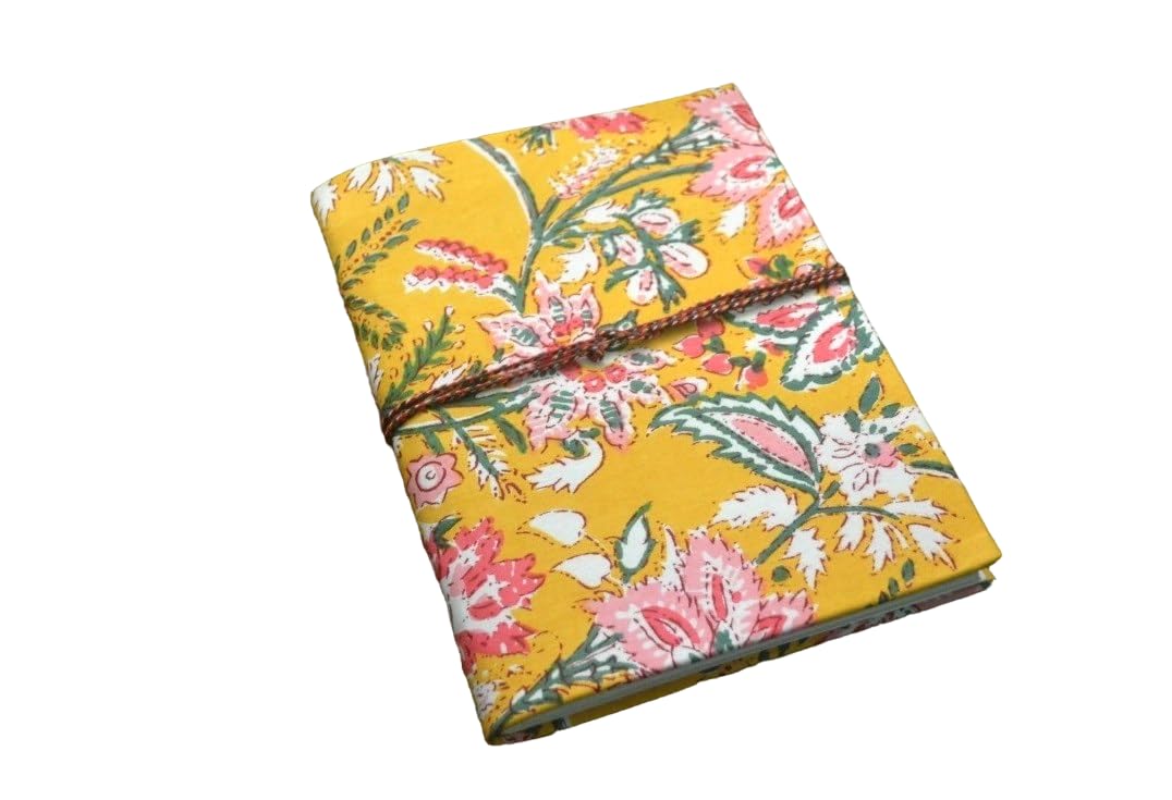 yellow-pink Doodle Diary Notebook Fabric Stitched Gift sketchbook journal A5 Diaries Unruled Thick 200 Pages Handcrafted