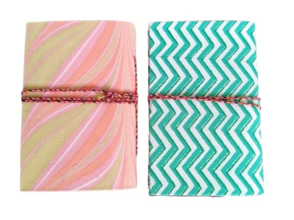 Two Marble Handmade Fabric Hardcover Diary A6 – 200 Pages, Thread Closure Sketchbook