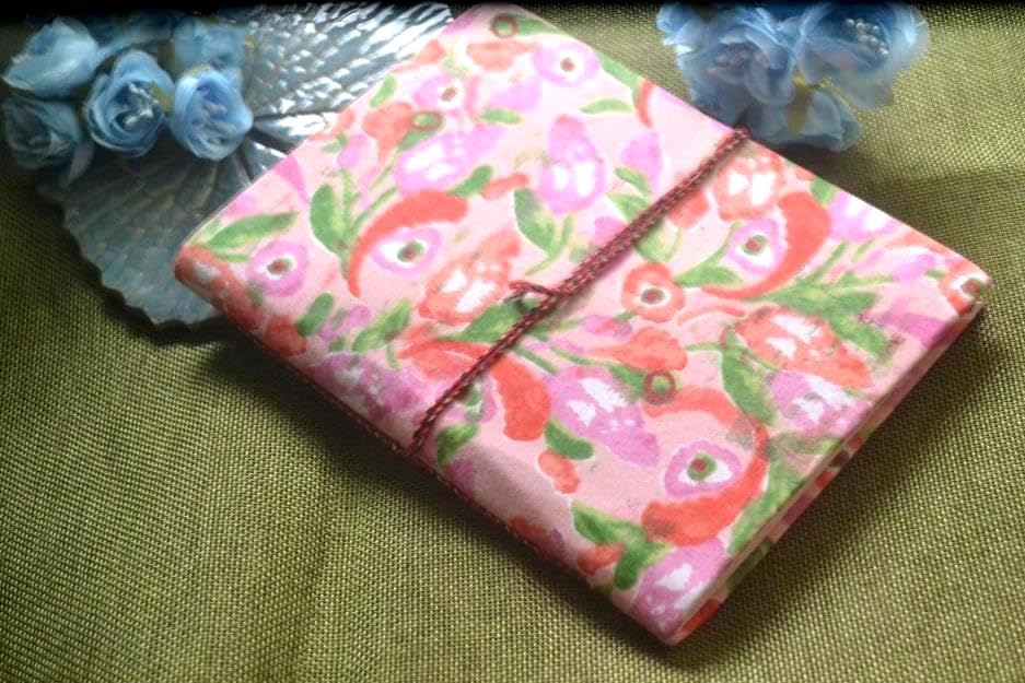 Pink Doodle Diary Notebook Fabric Stitched Gift sketchbook journal A5 Diaries Unruled Thick 200 Pages Handcrafted Drawing Book