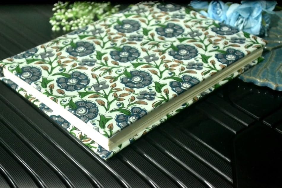 Handmade rose Block-printed Fabric Cover Doodle Diary Journal, 8 x 6 inches, 200 Pages Notebook, 130 GSM, Water-Resistant, Stain-Resistant Hard-Bound