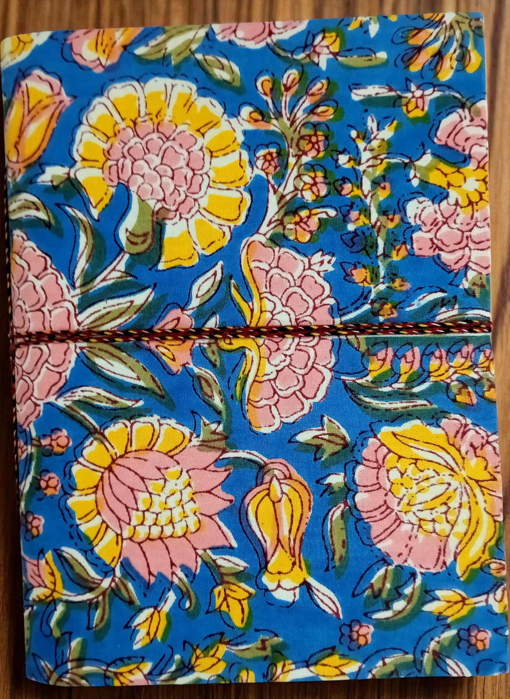 Marigold Handmade Fabric Hardcover Diary Notebook A5 | 200 Unruled Thick Pages | Handcrafted Sketchbook Journal with Thread Closure | Portable Travel Diary Gift for Writing, Drawing, Artists, Students