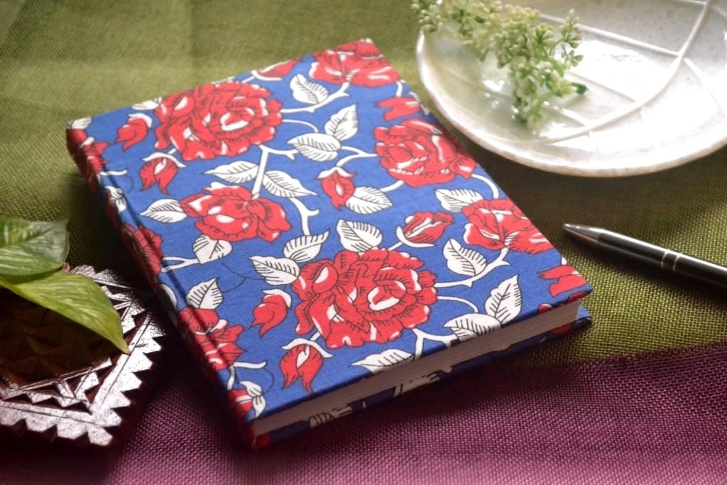 Handmade rose Block-printed Fabric Cover Doodle Diary Journal, 8 x 6 inches, 200 Pages Notebook, 130 GSM, Water-Resistant, Stain-Resistant Hard-Bound