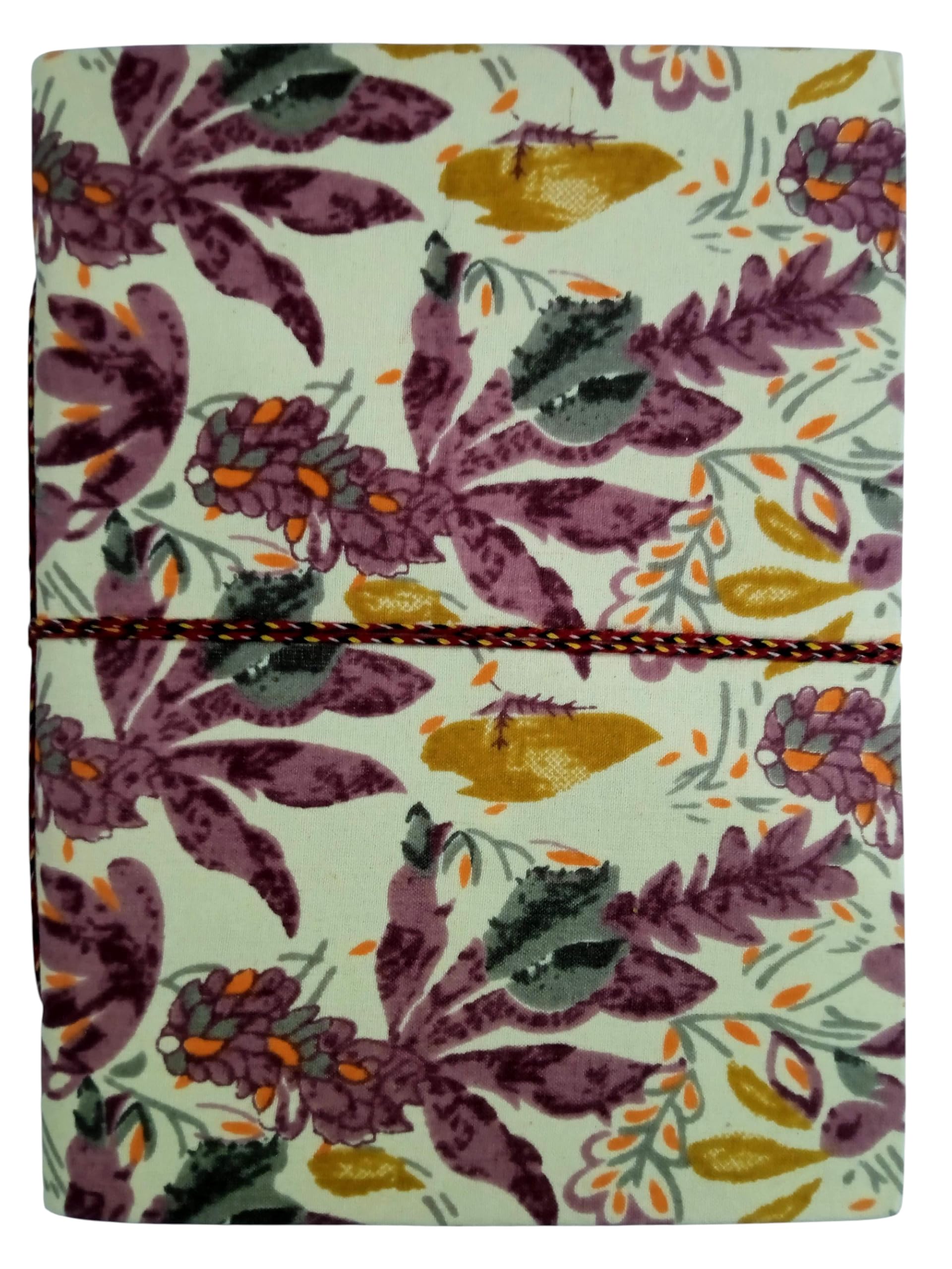 Purple Handmade Fabric Hardcover Diary A5 – 200 Pages, Thread Closure Sketchbook Floral Design