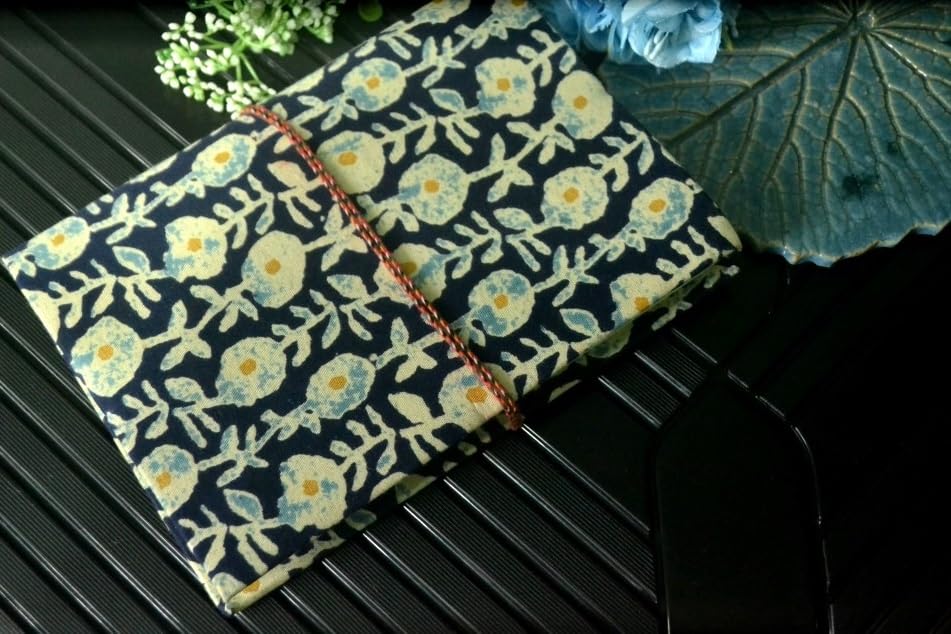 Dark Blue Flower Floral Doodle Diary Notebook Fabric Stitched Gift sketchbook journal A5 Diaries Unruled Thick 200 Pages Handcrafted Drawing Book