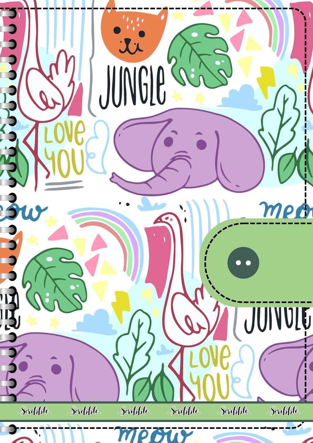 Handcrafted Cartoon Spiral Bound Doodle Diary Journal Gift Sketch Book Diaries, 21cm x 15cm A5, 60 Pages, 155gsm, Hard Cover Jungle Elephant Print, Thick Cartridge Paper