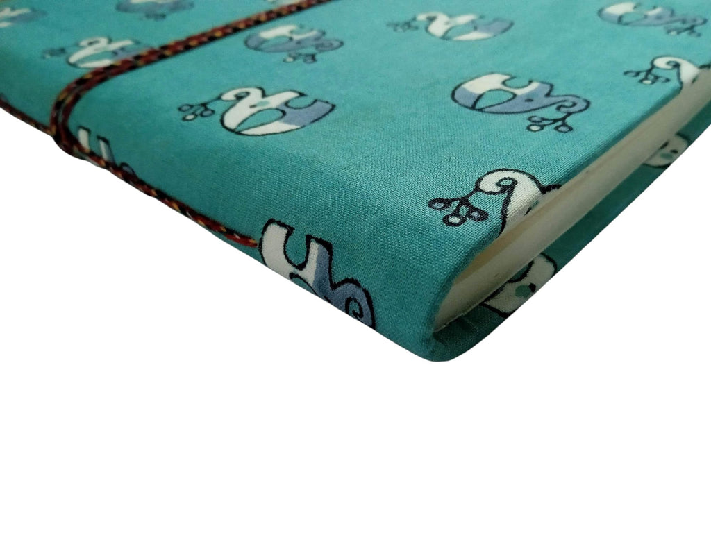 Handmade Fabric Hardcover Diary A5 – 200 Pages, Thread Closure Sketchbook with Baby Elephant Design