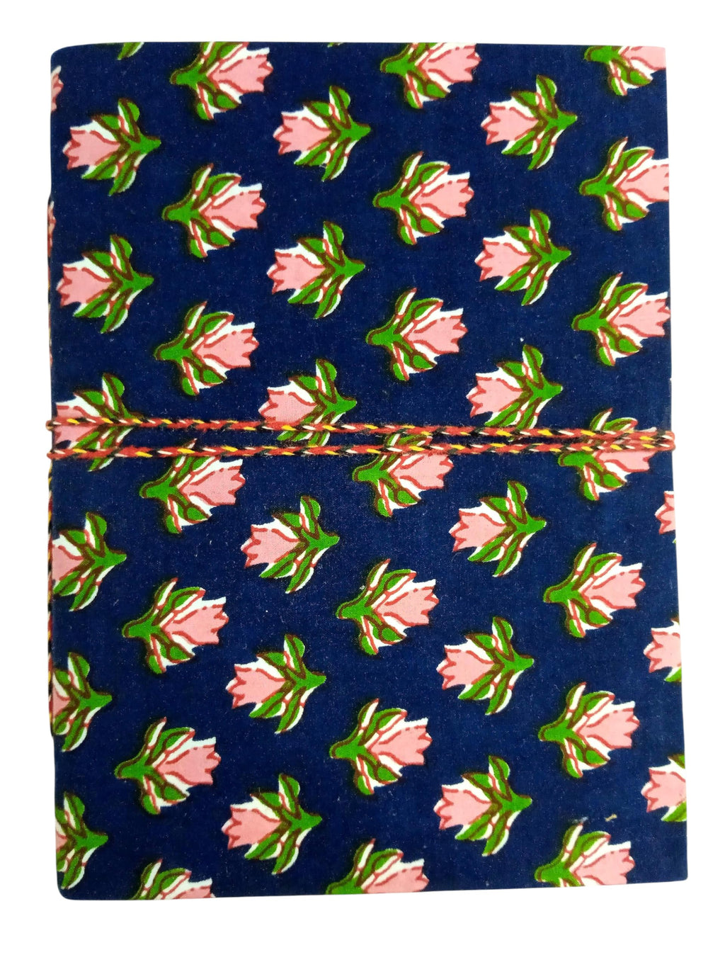 Floral Handmade Fabric Hardcover Diary A5 | 200 Unruled Thick Pages | Handcrafted Sketchbook Journal with Thread Closure | Travel Gift for Writing, Drawing, Artists, Students – Pink Blue Tulip