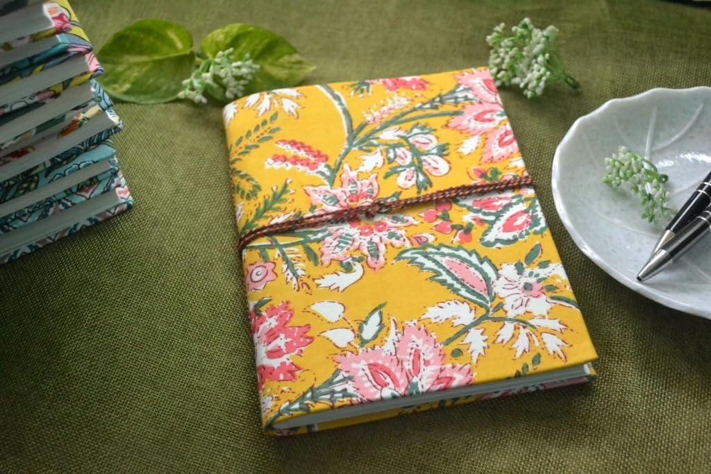 yellow-pink Doodle Diary Notebook Fabric Stitched Gift sketchbook journal A5 Diaries Unruled Thick 200 Pages Handcrafted